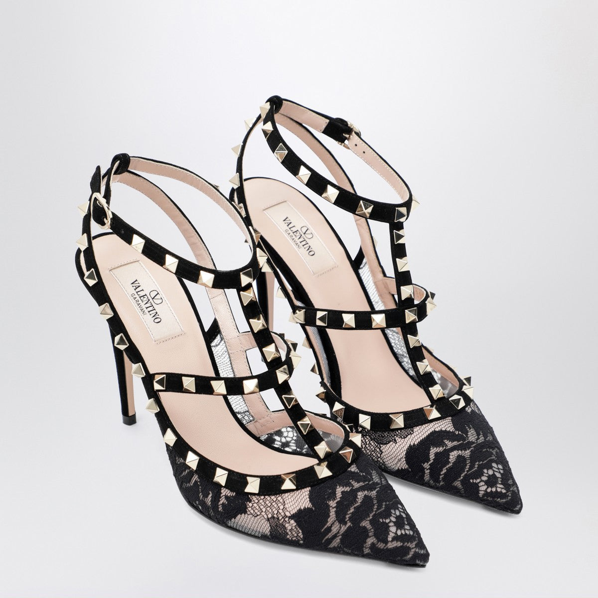 Valentino Garavani High black Rockstud lace pumps Valentino Garavani