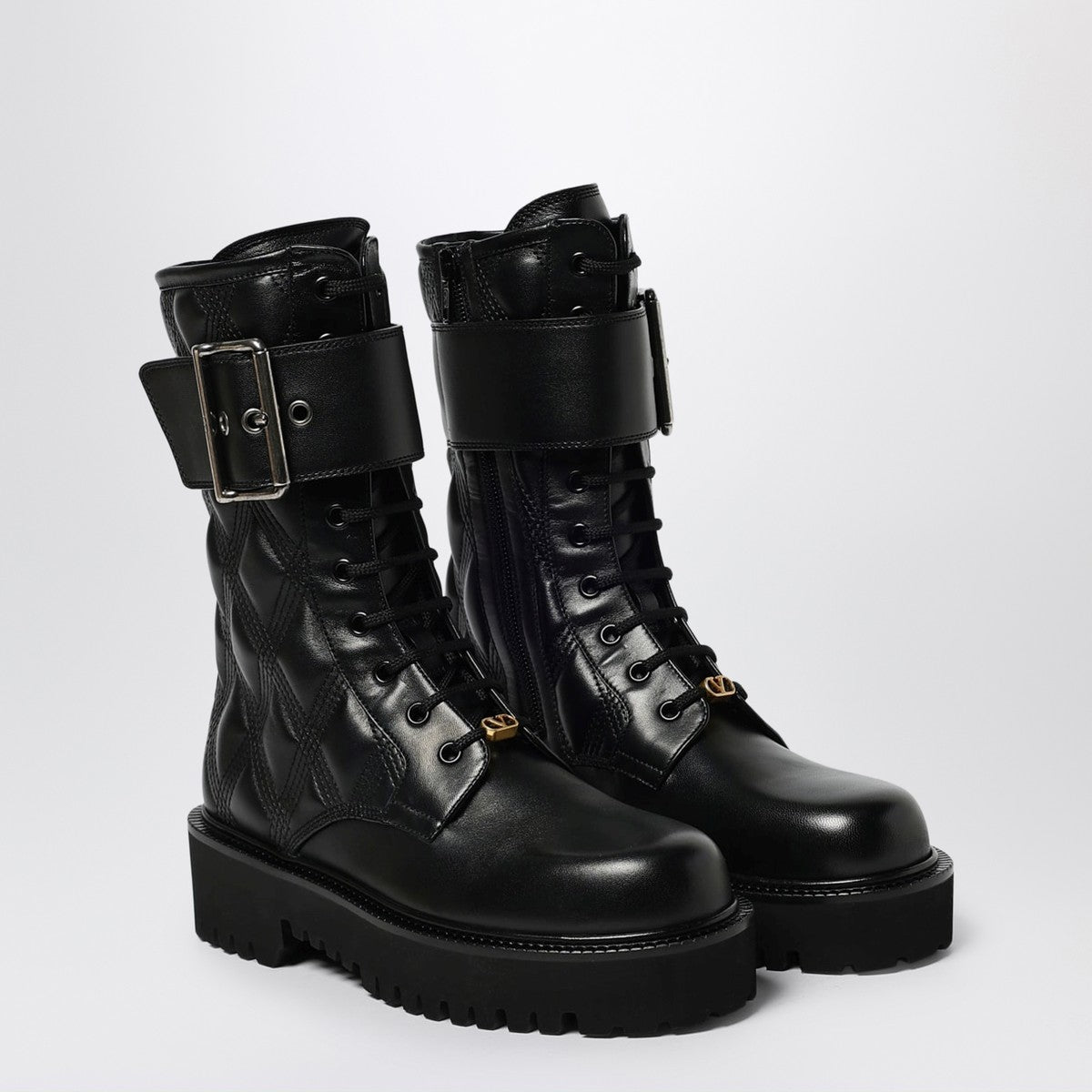 Valentino Garavani Quiltie 67 combat boots black leather Valentino Garavani