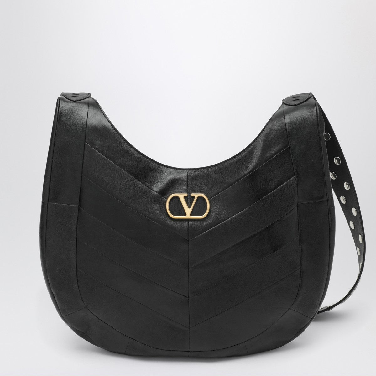 Valentino Garavani Medium Hoboho bag in black chevron-pattern nappa Valentino Garavani