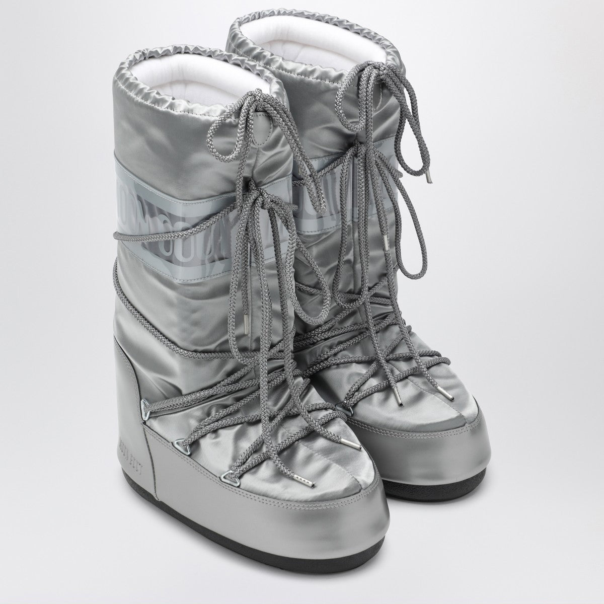 Moon Boot Icon Glace silver satin boots Moon Boot