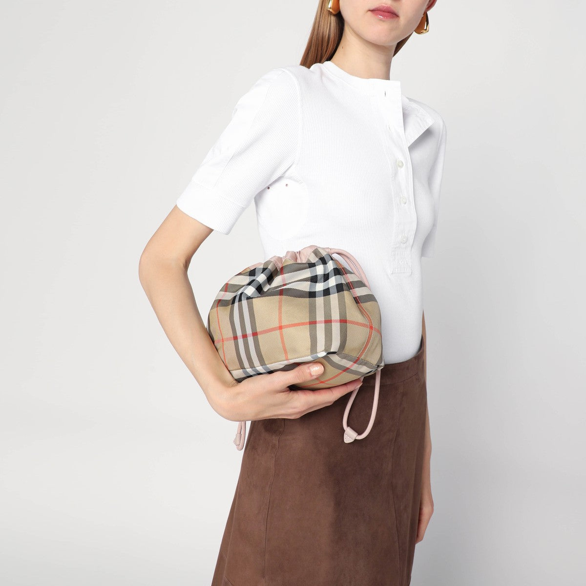 Burberry Reversible pouch in pink nylon with Check pattern Burberry