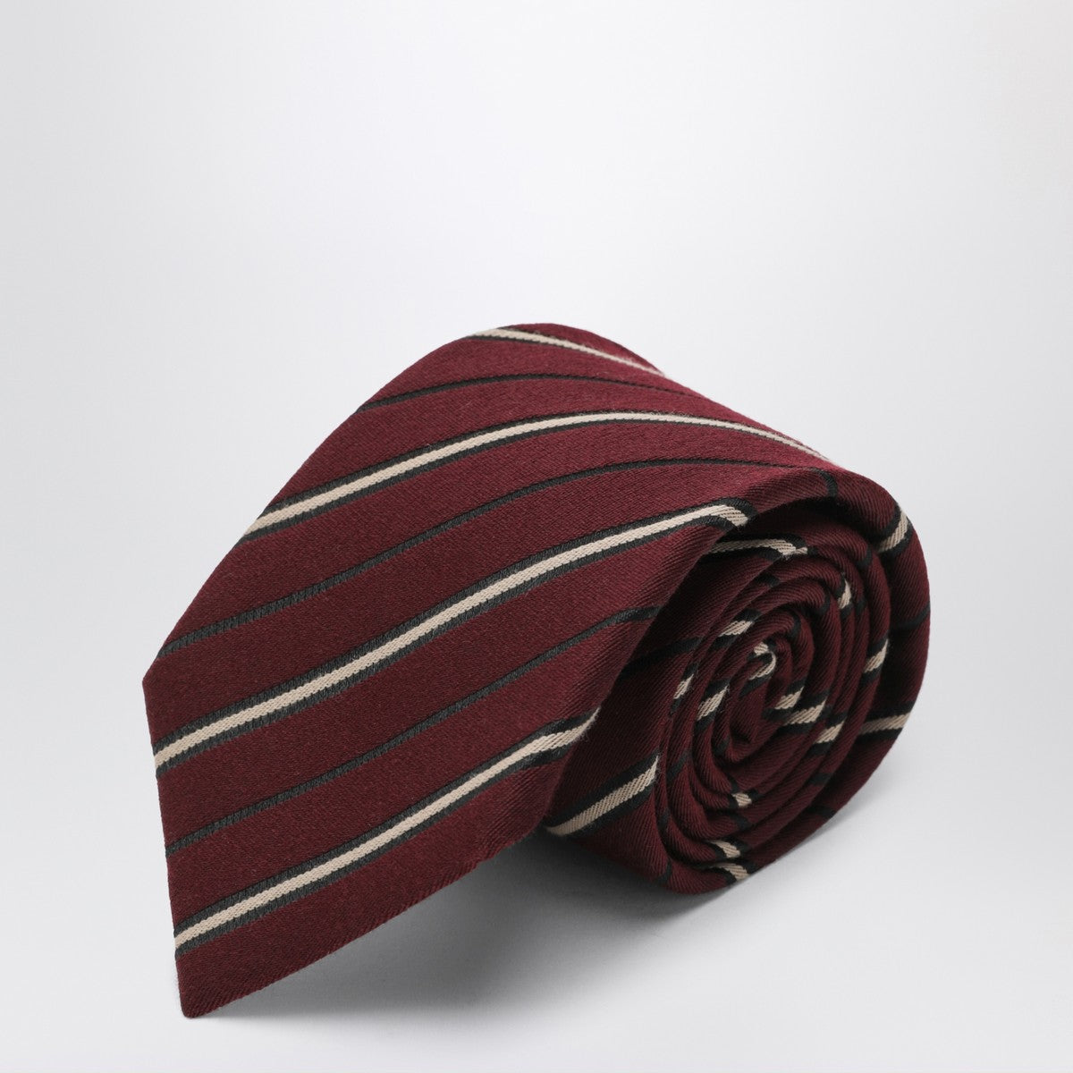 Saint Laurent Bordeaux striped tie in wool and silk Saint Laurent