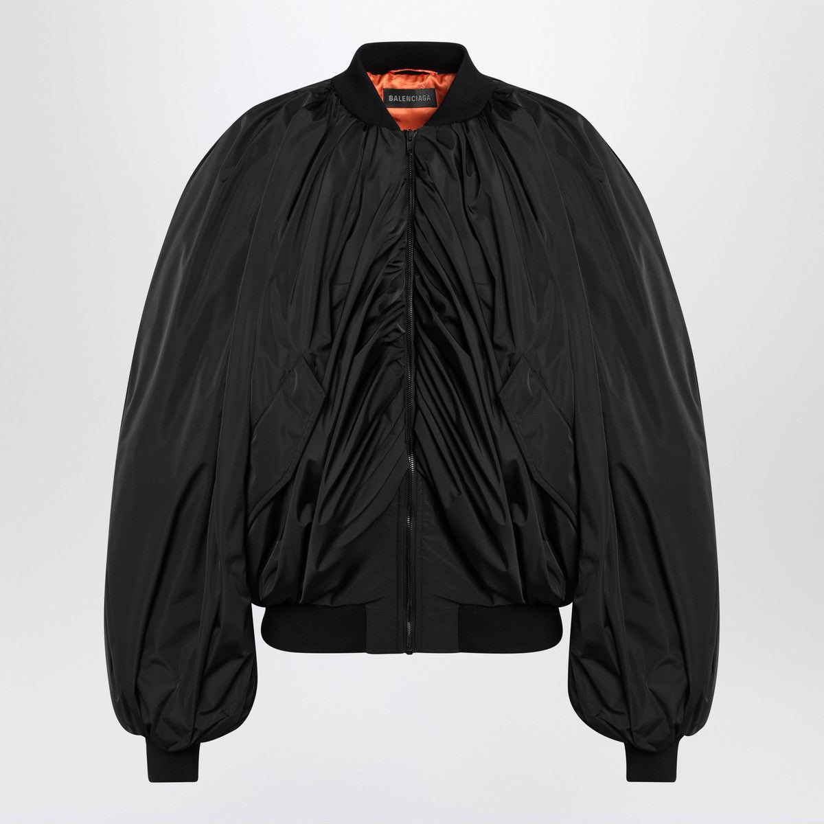 Balenciaga Draped black bomber jacket in technical micro-faille Balenciaga