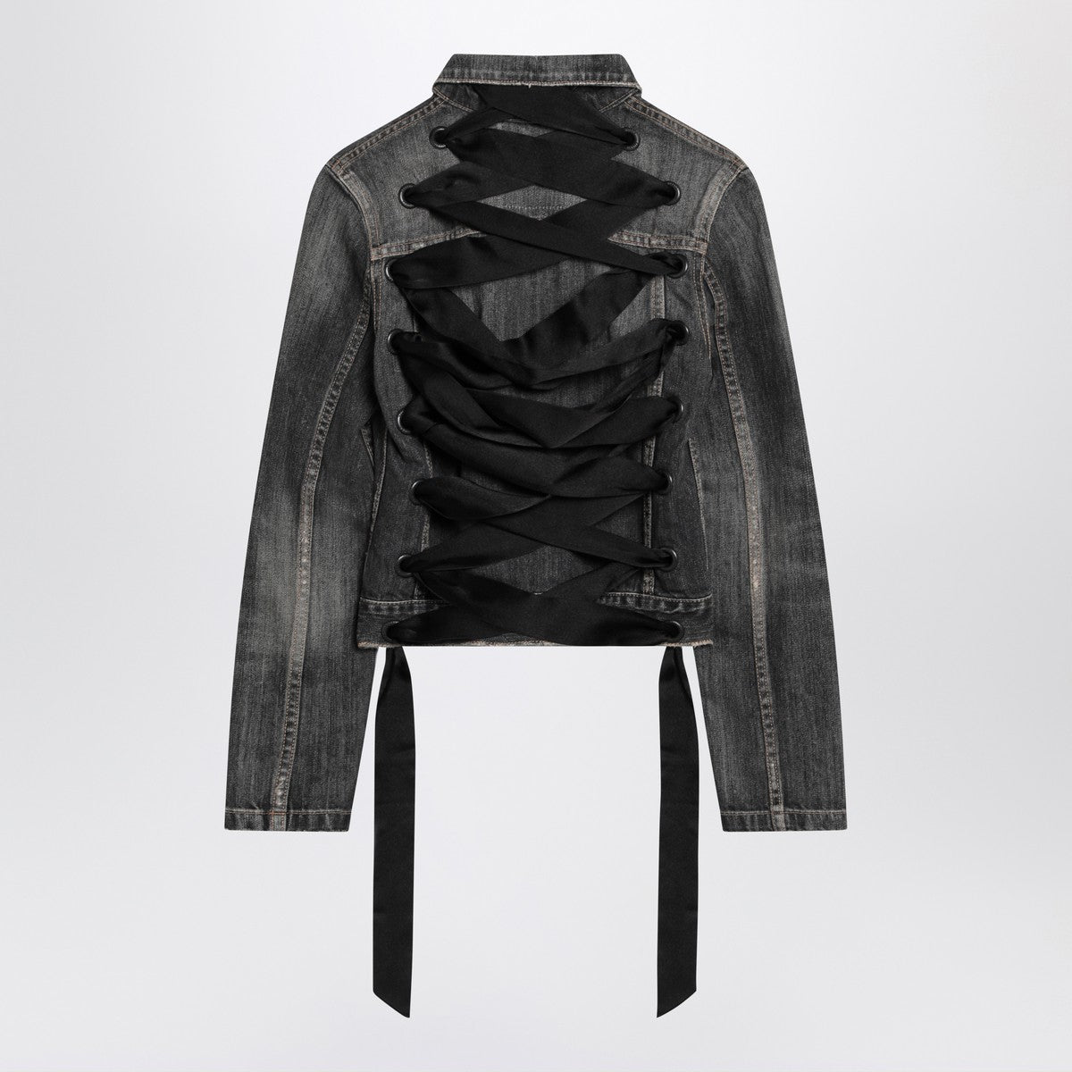 Balenciaga Dark grey denim jacket with laces Balenciaga