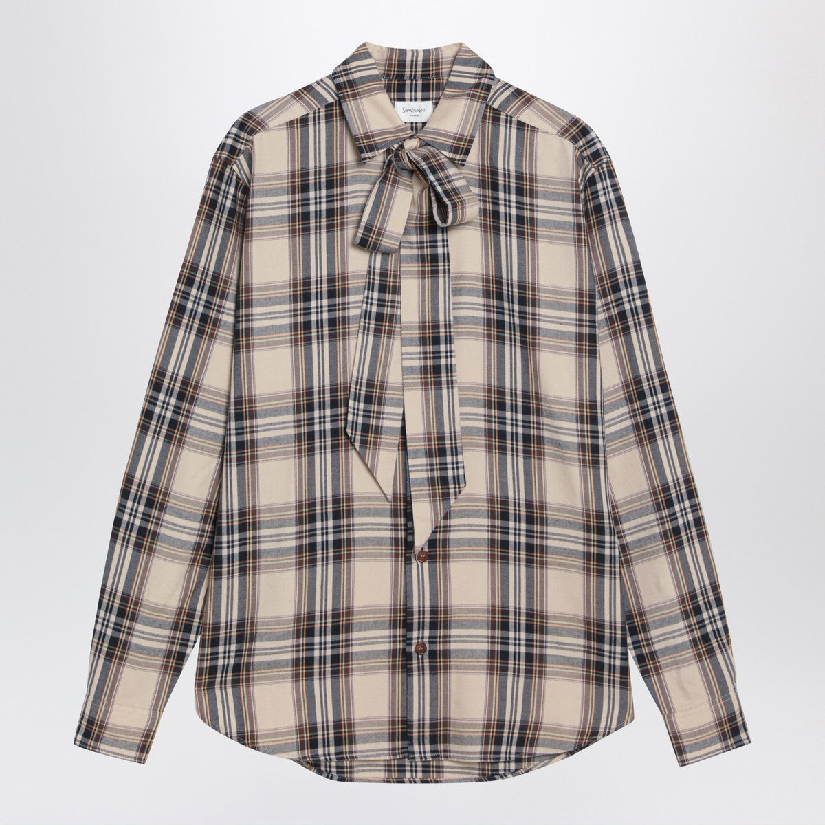 Saint Laurent Cassandre lavallière shirt in tartan cotton Saint Laurent