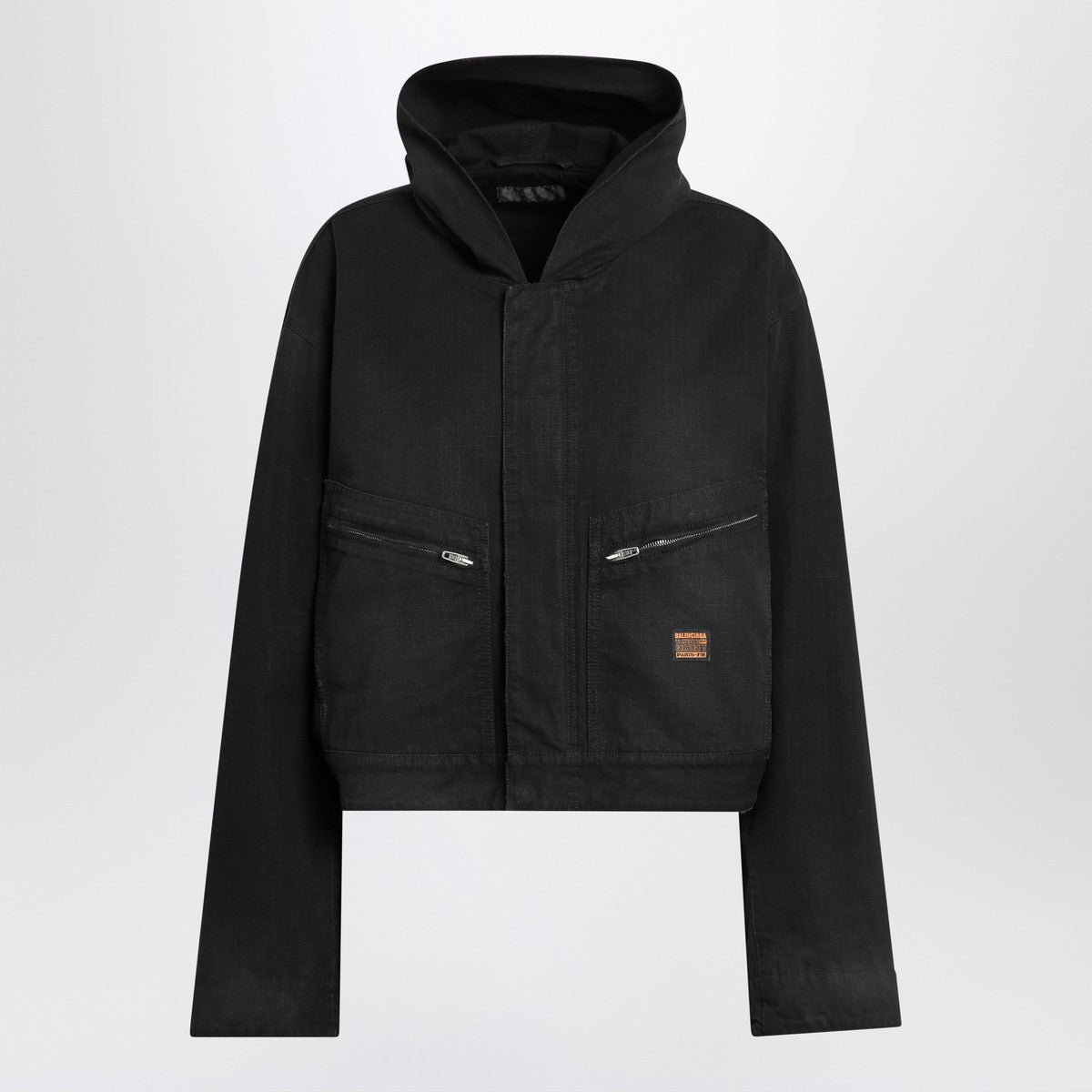 Balenciaga Cropped jacket with hood in black Balenciaga