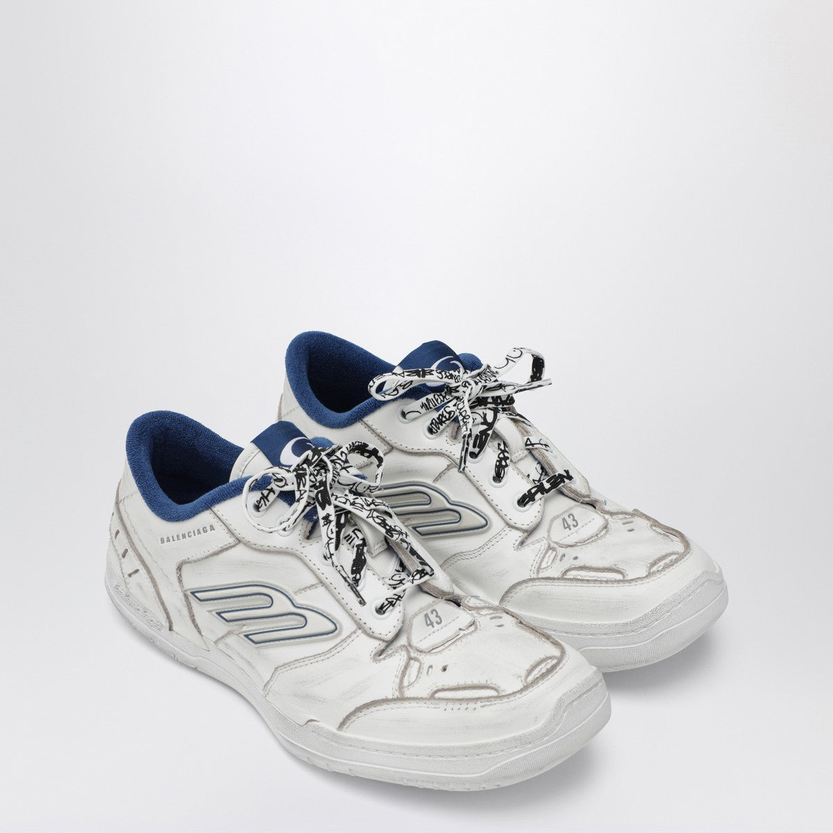 Balenciaga Hamptons Worn-Out Sneakers in White and Blue Balenciaga