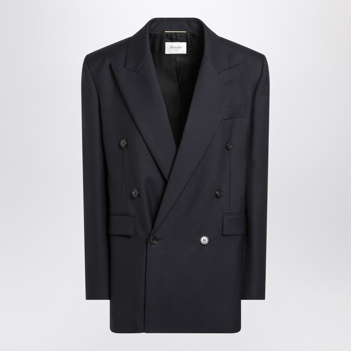 Saint Laurent Long navy blue wool gabardine coat Saint Laurent