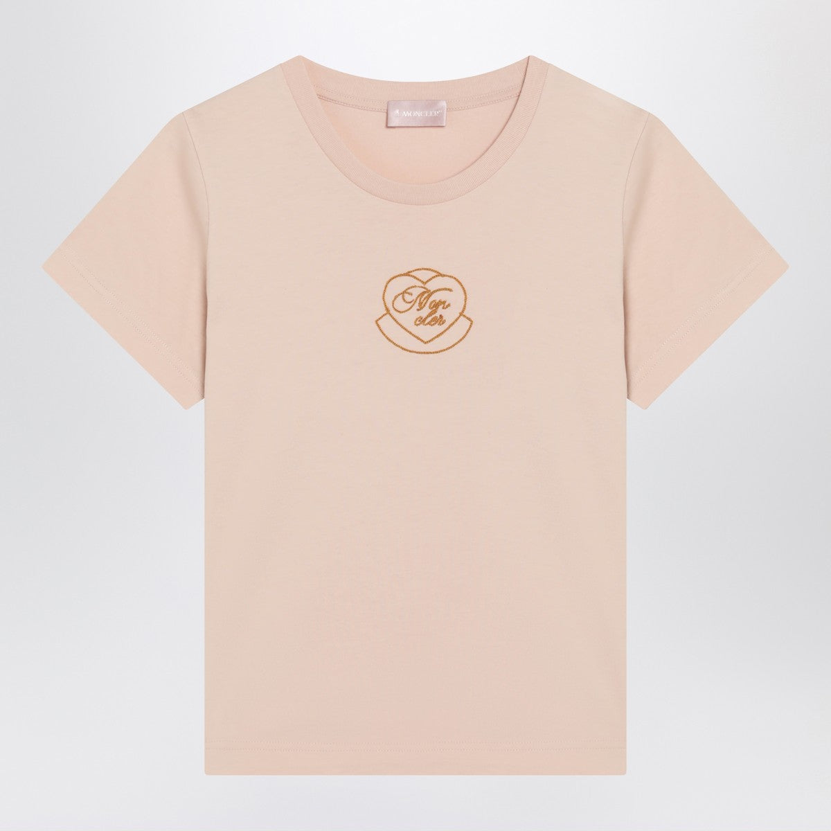 Moncler Pink cotton T-shirt with embroidered heart Moncler
