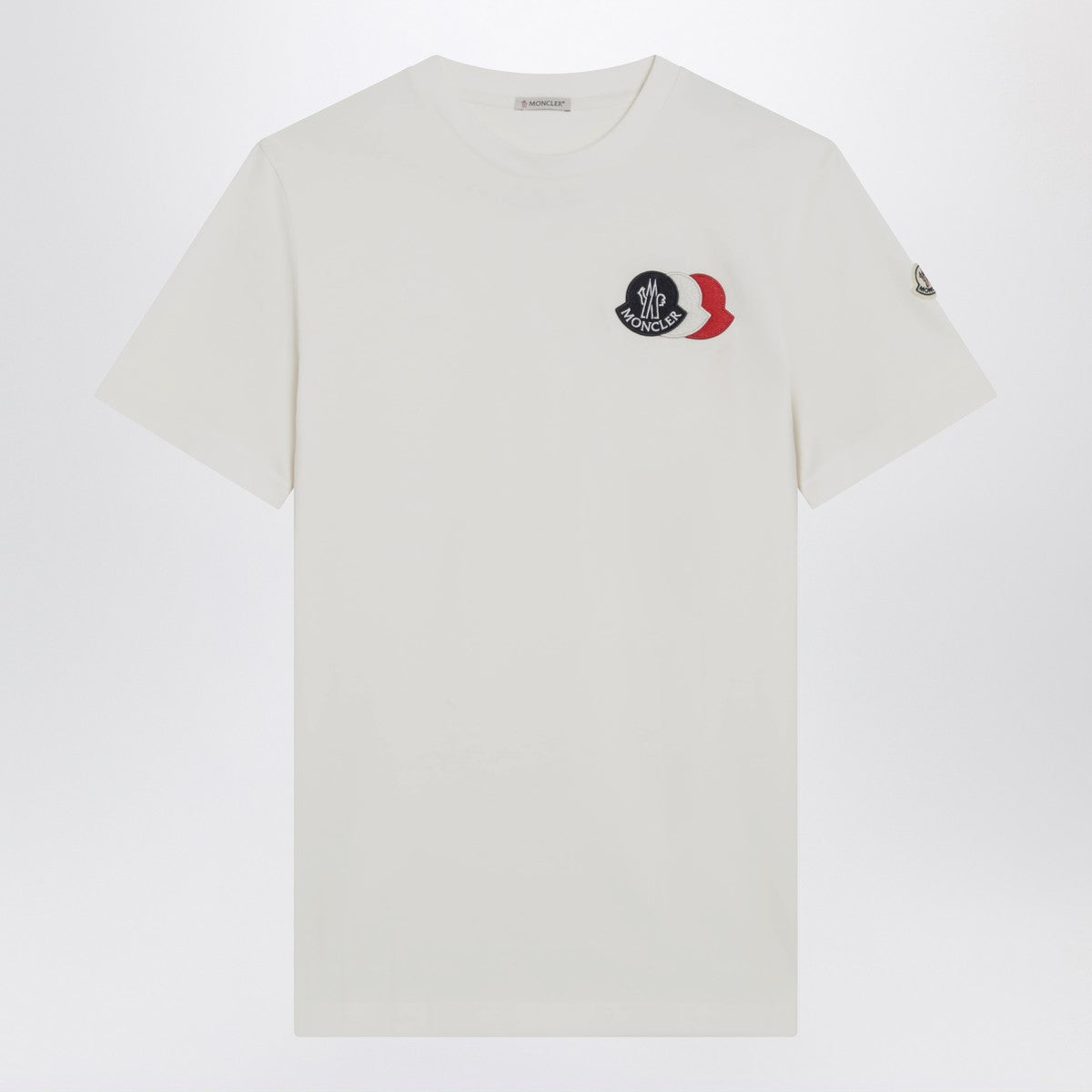 Moncler White T-shirt with embroidered tricolor logo Moncler