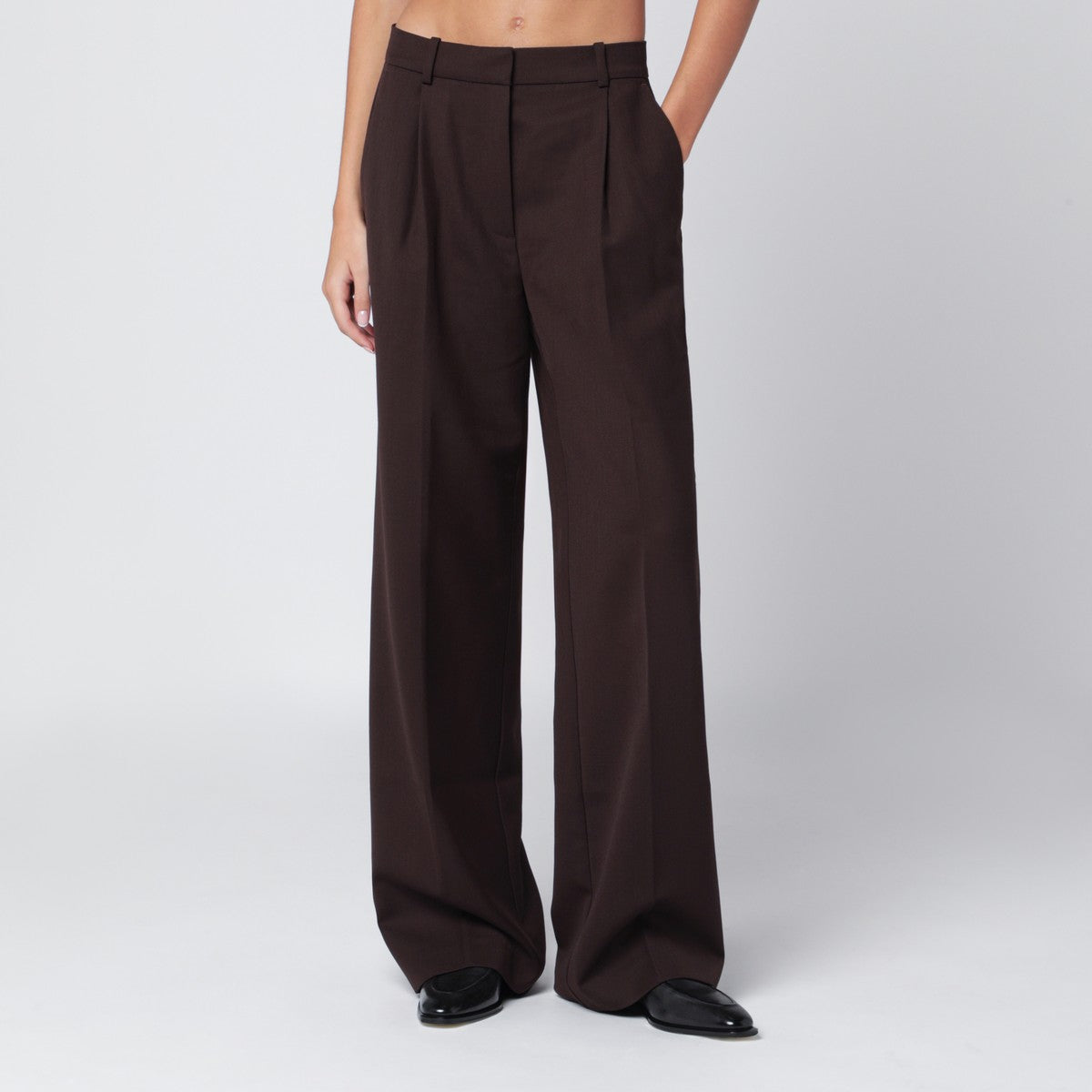 ANINE BING Brown wide-leg wool blend trousers ANINE BING
