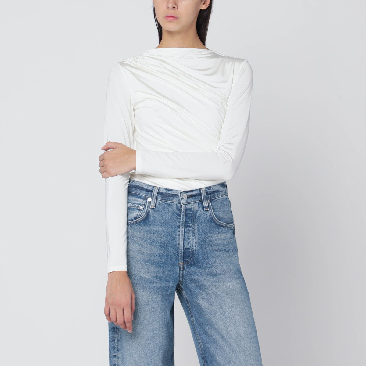 ANINE BING White jersey top with gathers ANINE BING