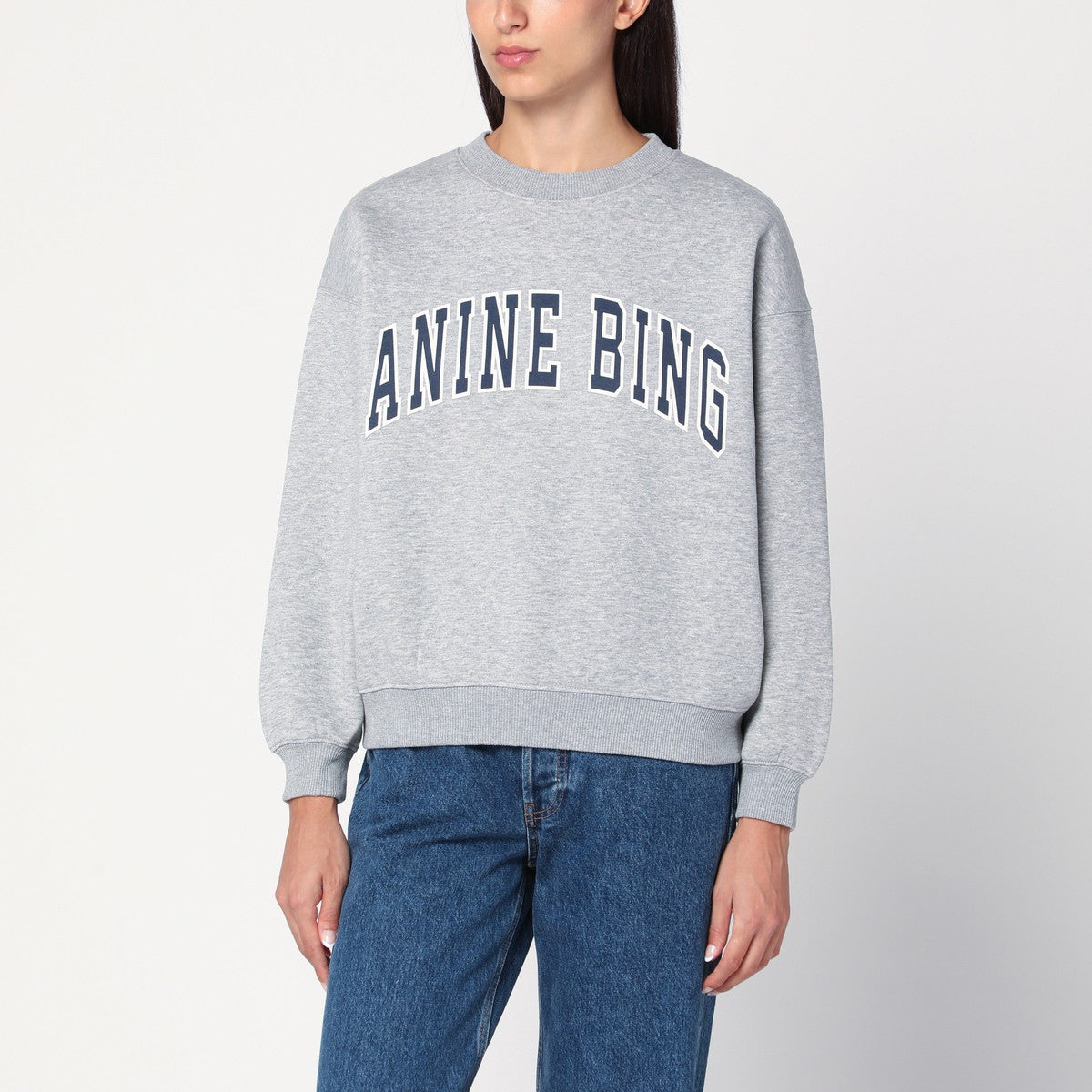 ANINE BING Grey crewneck sweatshirt with logo ANINE BING