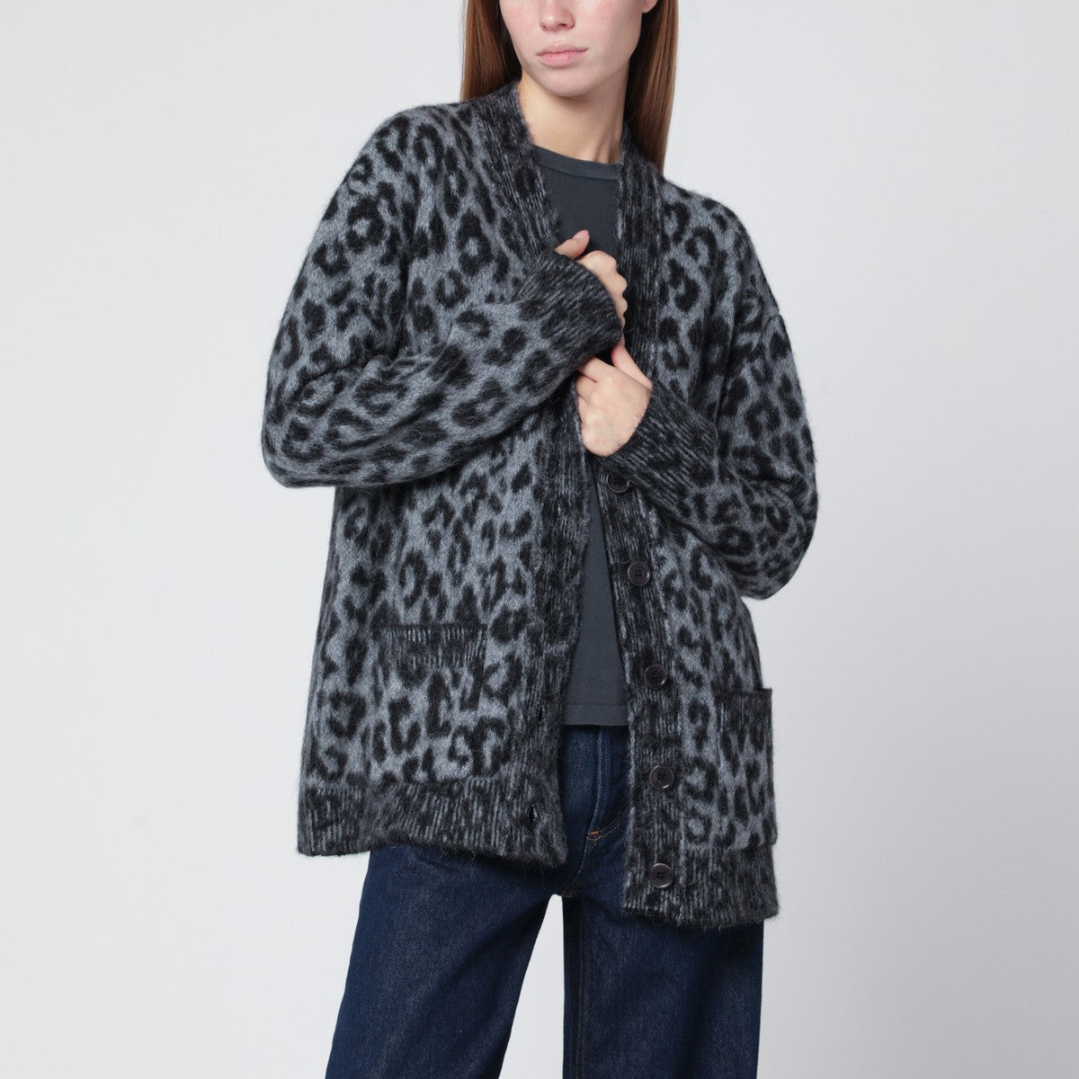 ANINE BING Banks grey leopard-print cardigan ANINE BING