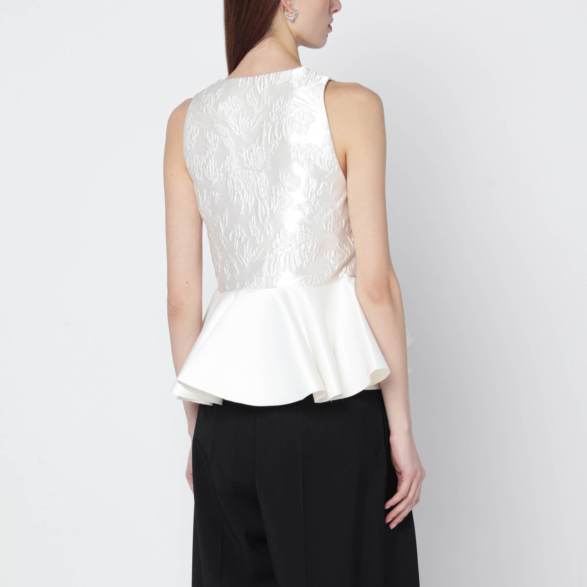 GANNI Ivory satin peplum top Ganni