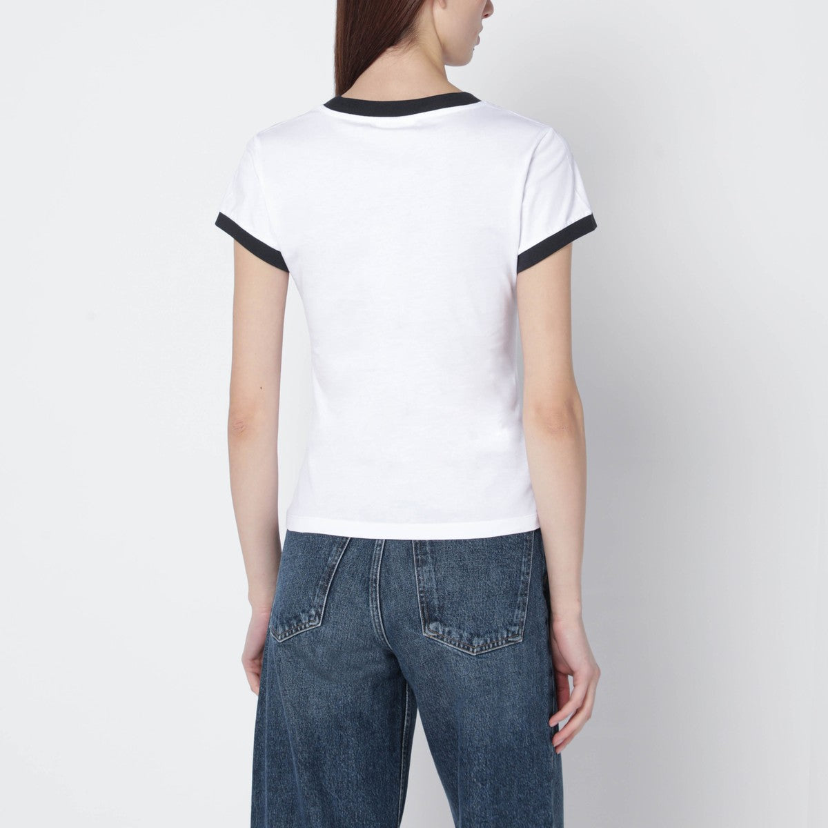 GANNI White cropped T-shirt with logo print Ganni