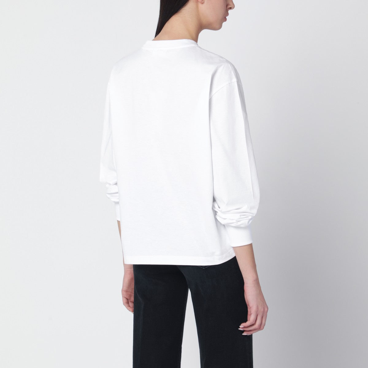 GANNI White knit top with logo print Ganni