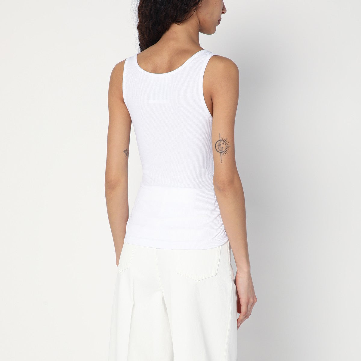 Moschino White tank top in cotton with laces Moschino
