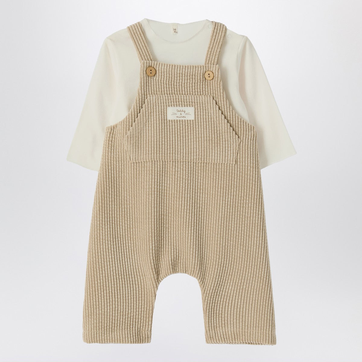 Teddy & Minou Beige outfit with corduroy overalls Teddy & Minou