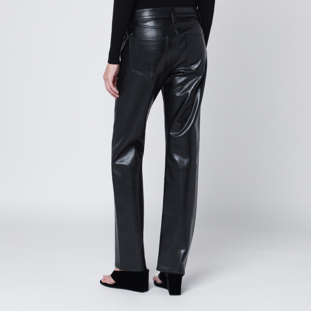 AGOLDE Black faux leather trousers Low Rise Slim Agolde
