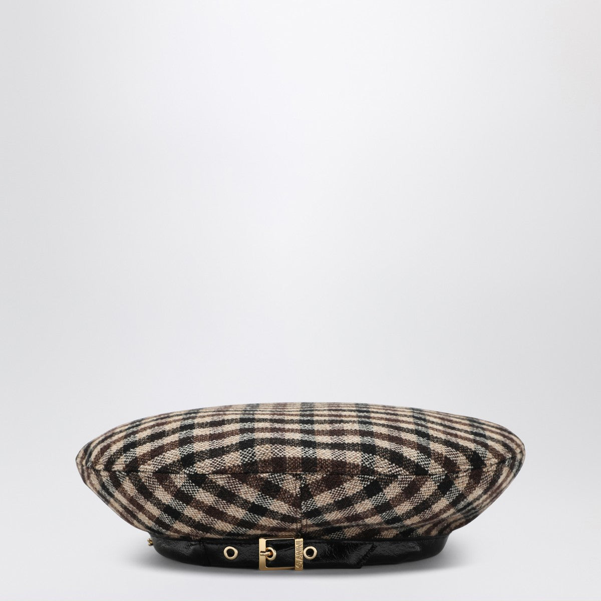 GANNI Brown check wool beret Ganni