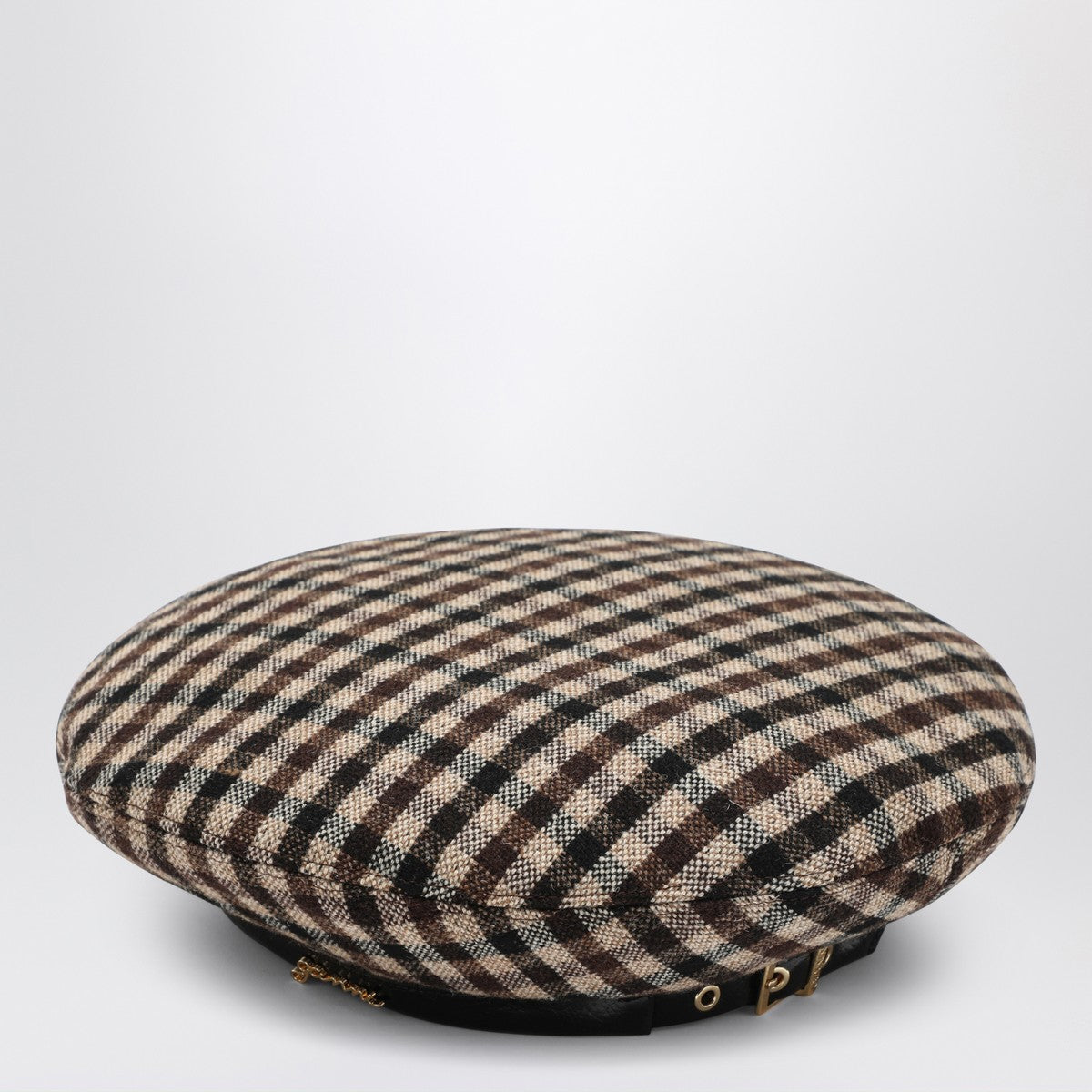 GANNI Brown check wool beret Ganni
