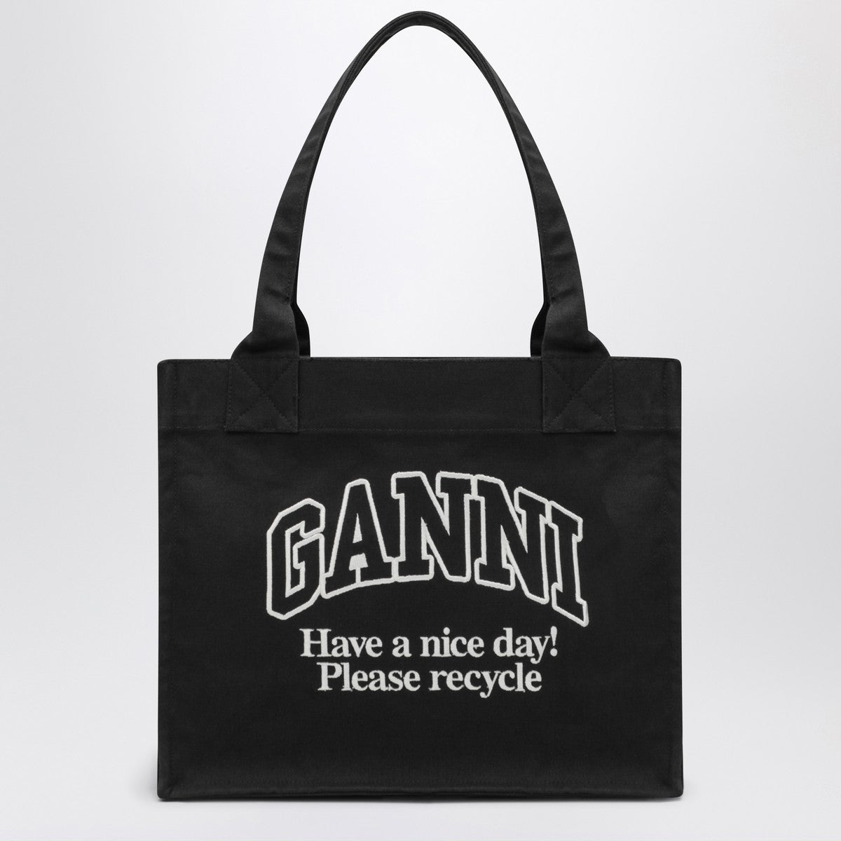 GANNI Large black canvas tote bag Ganni