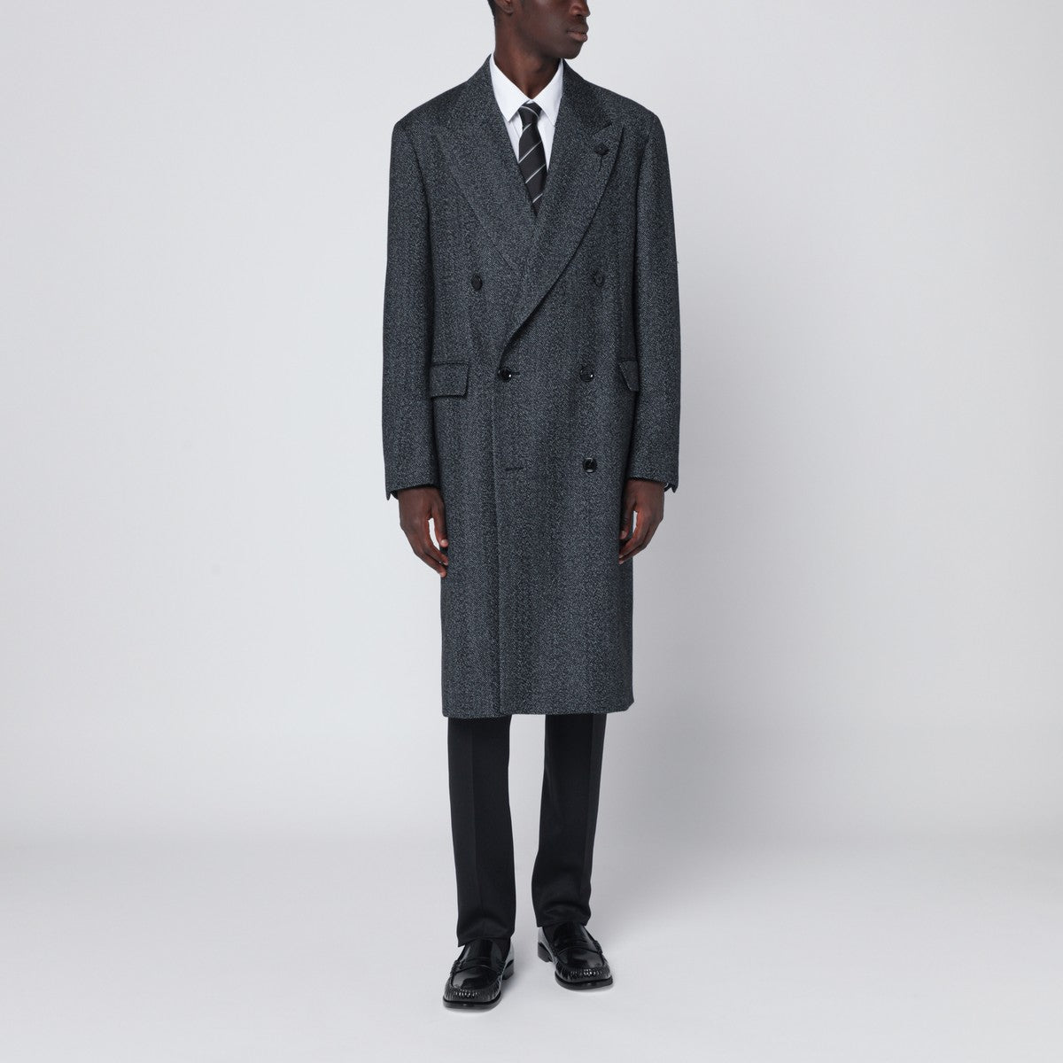 Lardini Grey herringbone double-breasted coat Lardini
