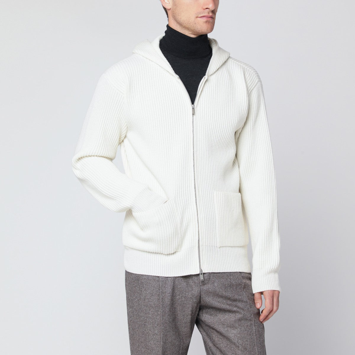 Lardini White wool and cashmere hooded cardigan Lardini