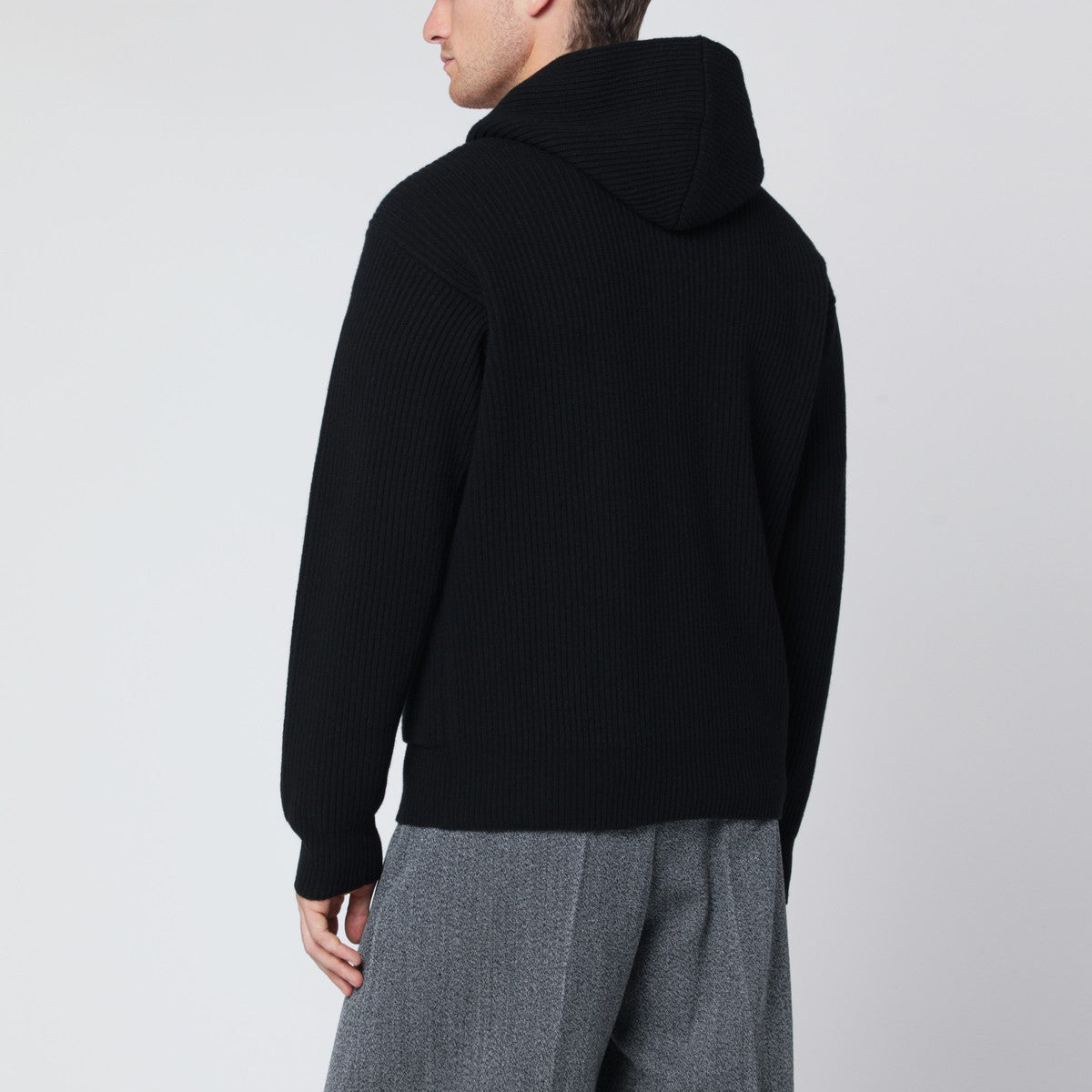 Lardini Black wool and cashmere hooded cardigan Lardini