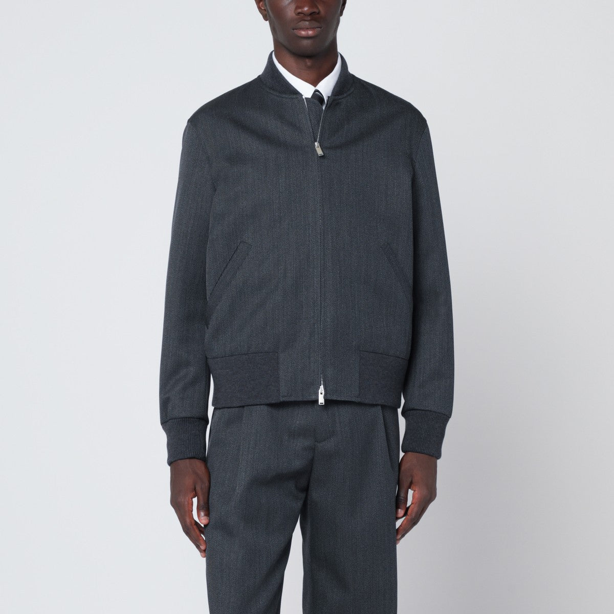 Lardini Grey wool zip bomber Lardini