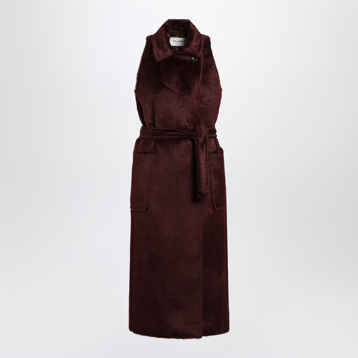 Max Mara Cherry-colored sleeveless coat in alpaca and wool Max Mara