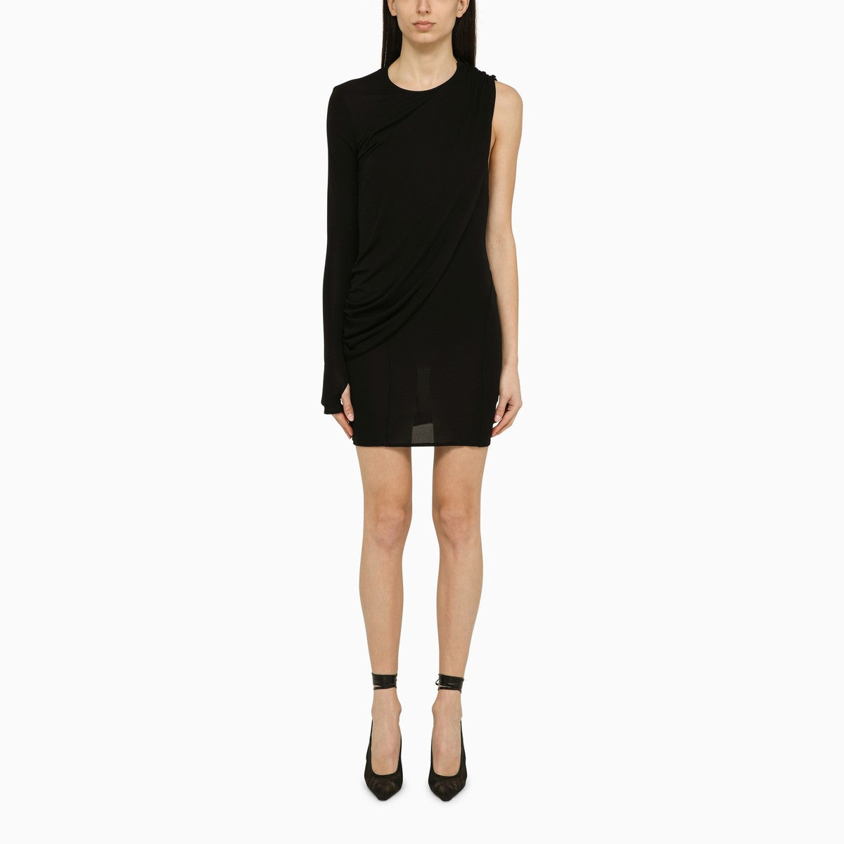 ANDREĀDAMO Black viscose one-shoulder dress with drape ANDREĀDAMO