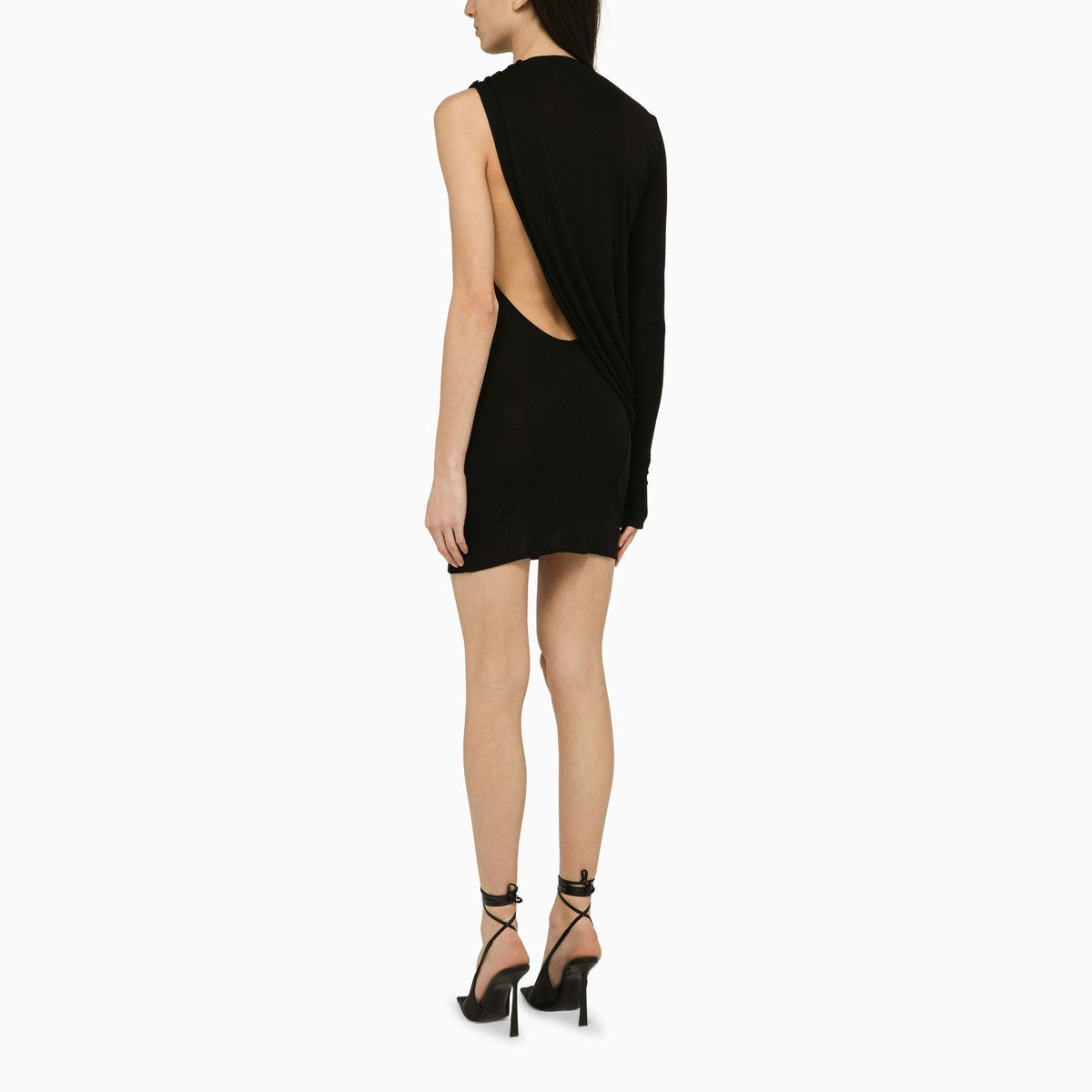 ANDREĀDAMO Black viscose one-shoulder dress with drape ANDREĀDAMO