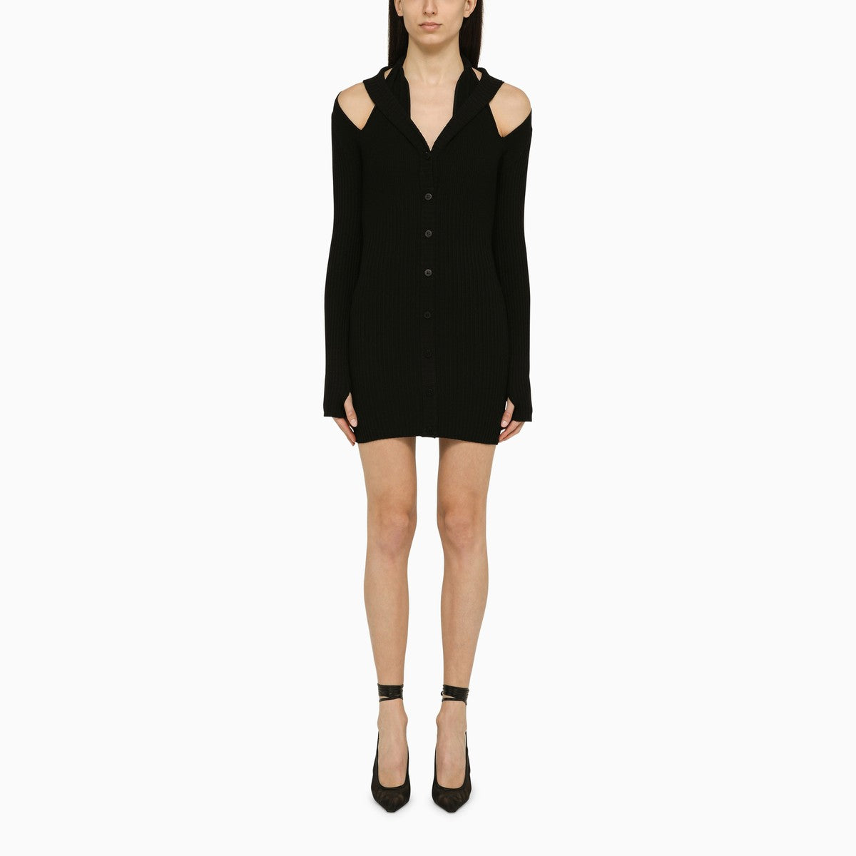 ANDREĀDAMO Black ribbed mini dress with cut out ANDREĀDAMO