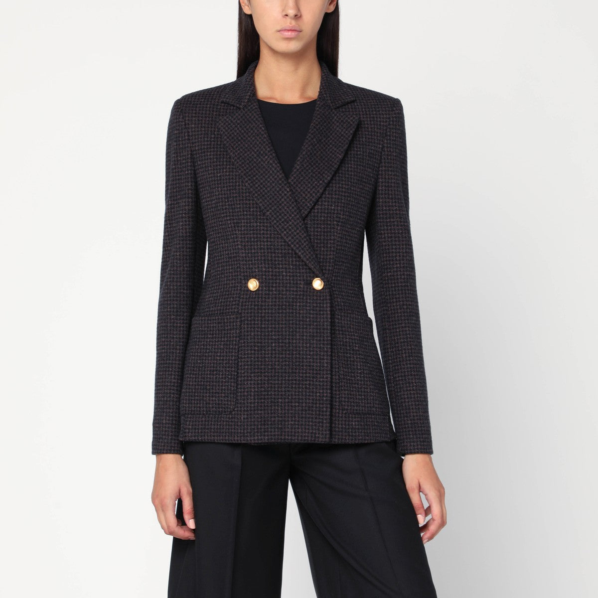 Harris Wharf London Brown and blue check double-breasted wool jacket Harris Wharf London