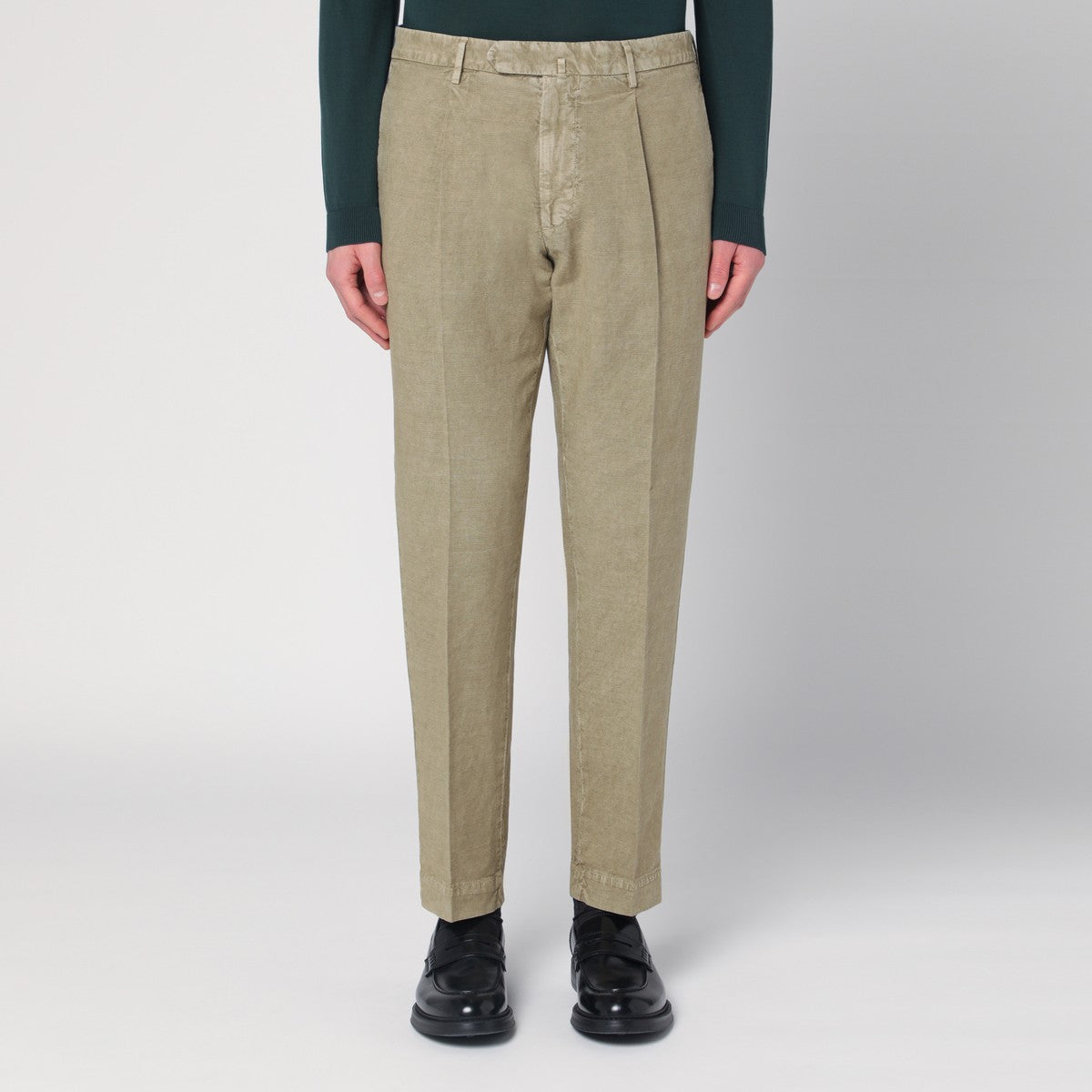 Santaniello Sage green trousers in cotton and linen Santaniello