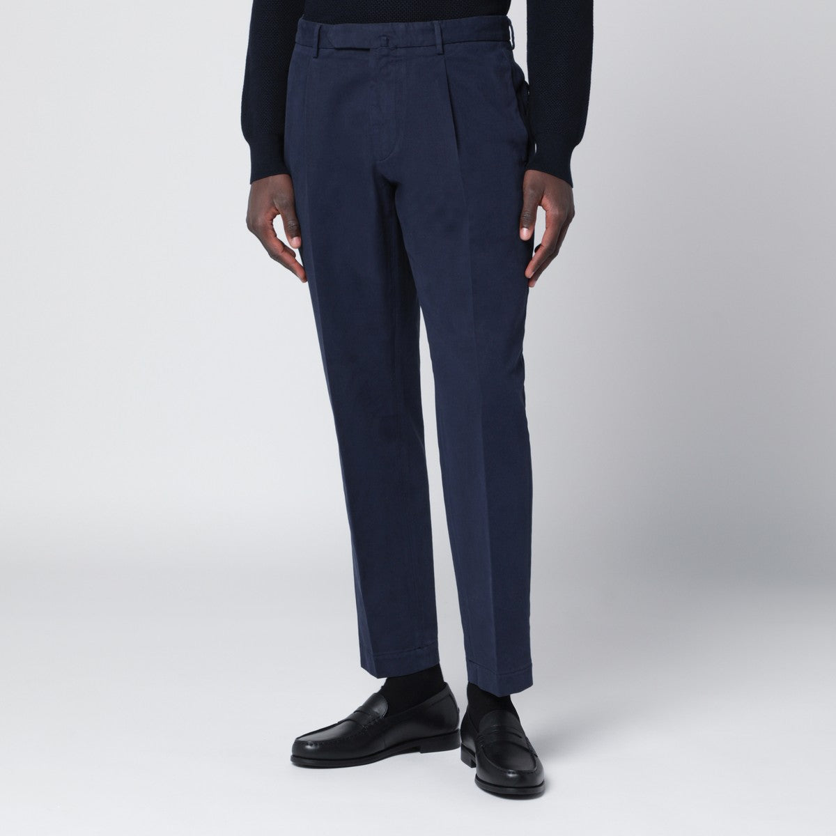 Santaniello Navy blue cotton and cashmere trousers Santaniello