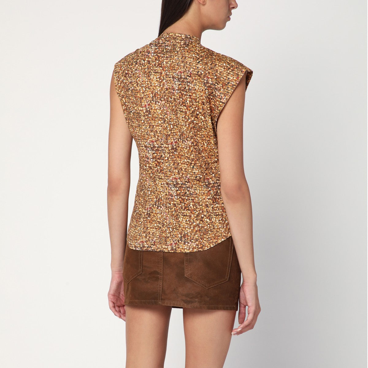 ISABEL MARANT Asymmetrical Nayda T-shirt with ochre print Isabel Marant