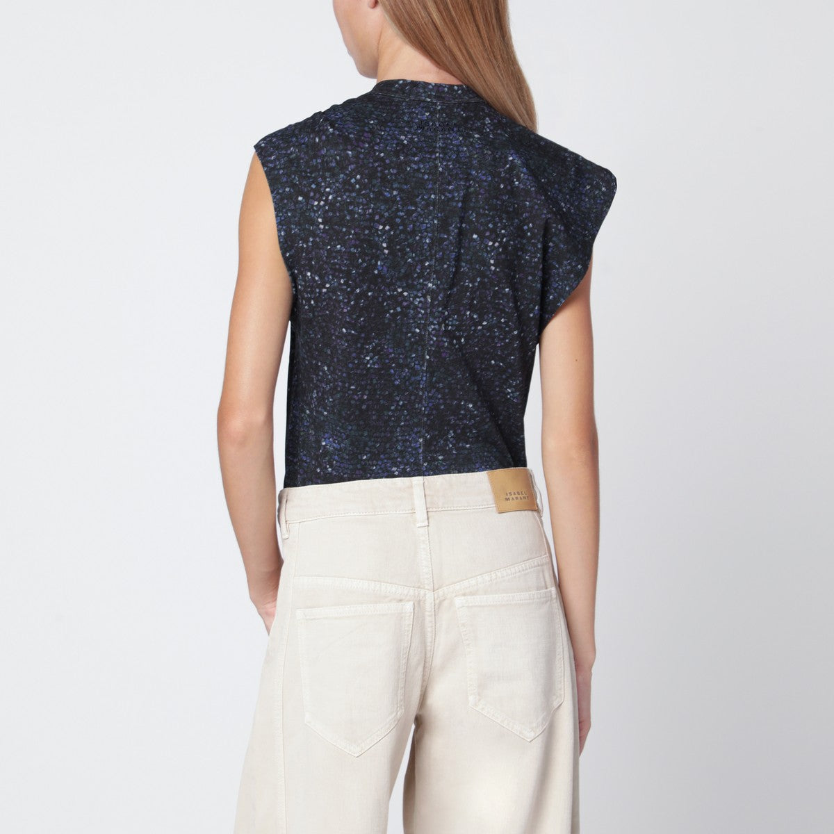 ISABEL MARANT Nayda asymmetrical T-shirt with midnight blue print Isabel Marant