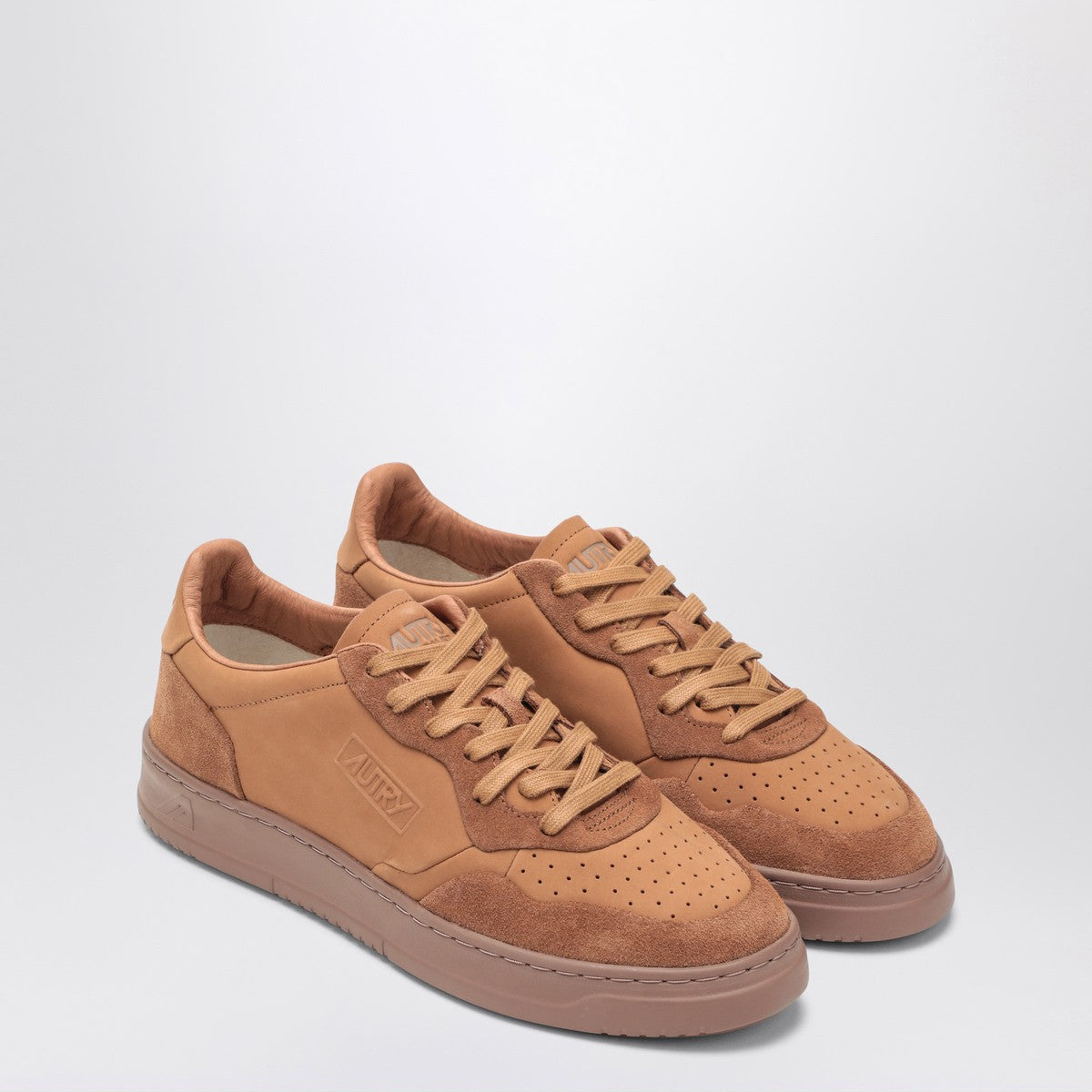 AUTRY Brown Medalist sneakers in nappa and suede Autry