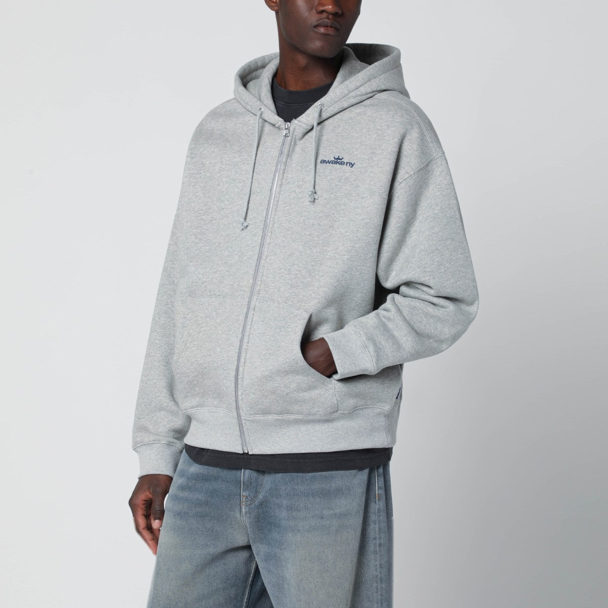 Awake NY Grey hooded sweatshirt with logo print Awake NY