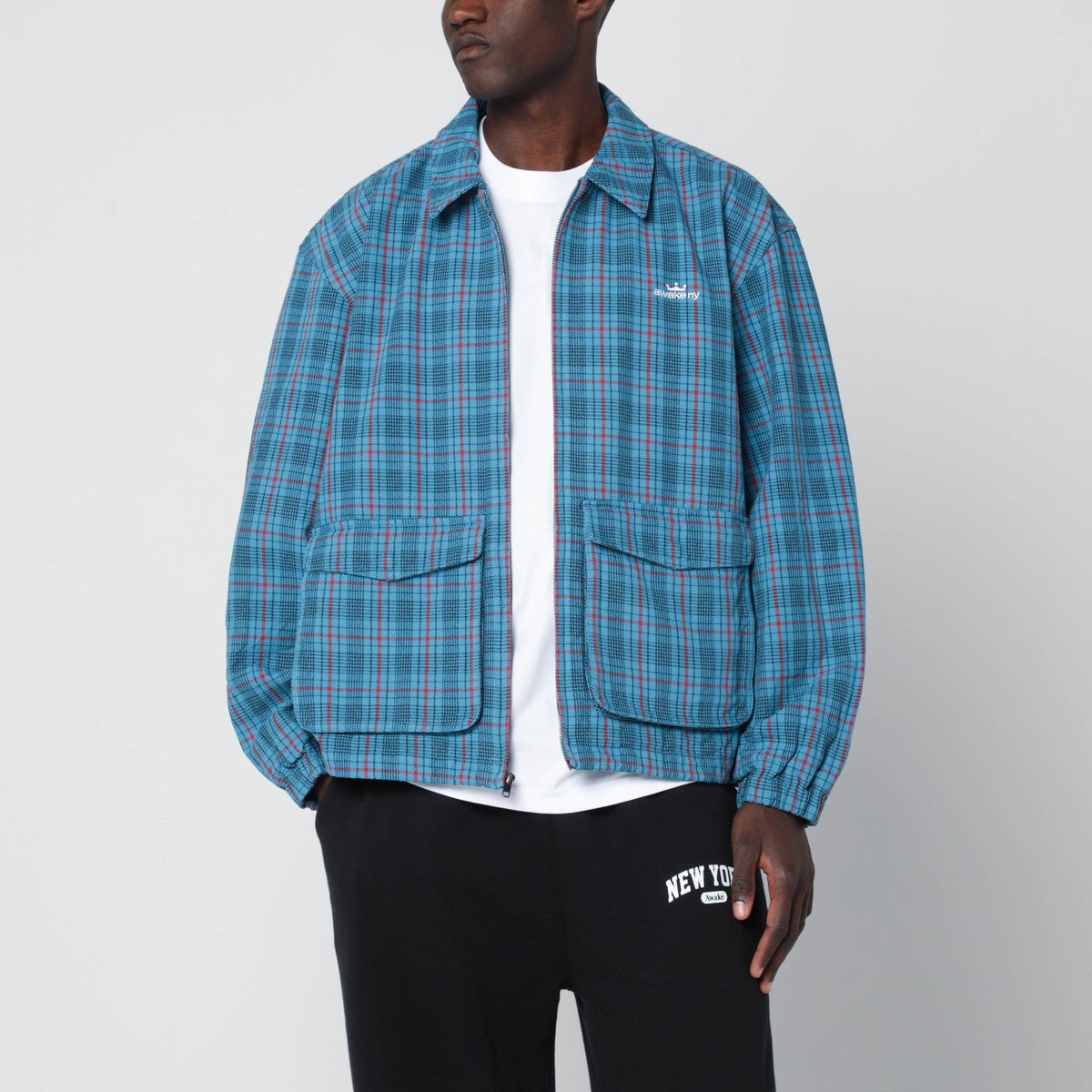 Awake NY Blue zip-up overshirt with logo Awake NY