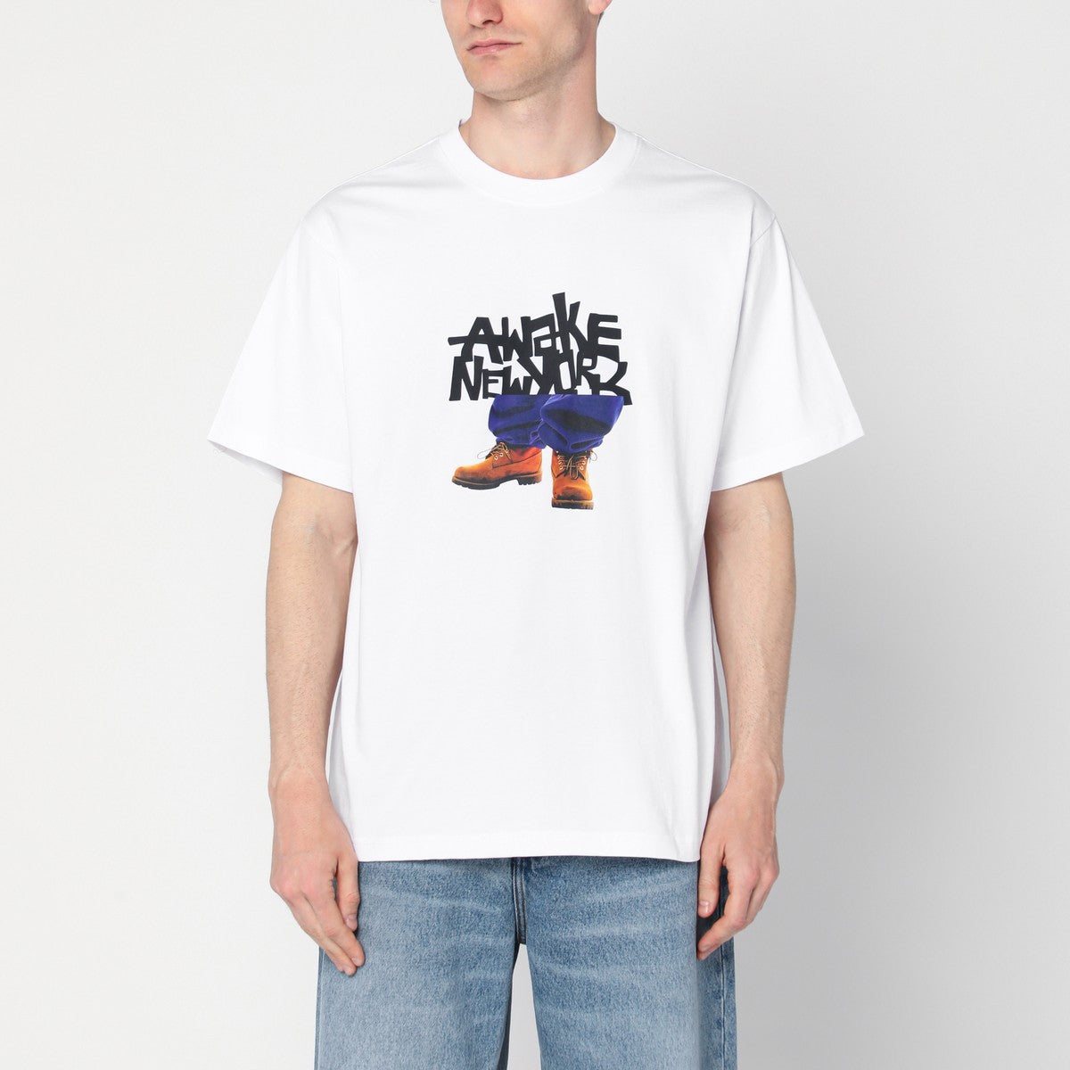 Awake NY White T-shirt with Stomper logo print Awake NY