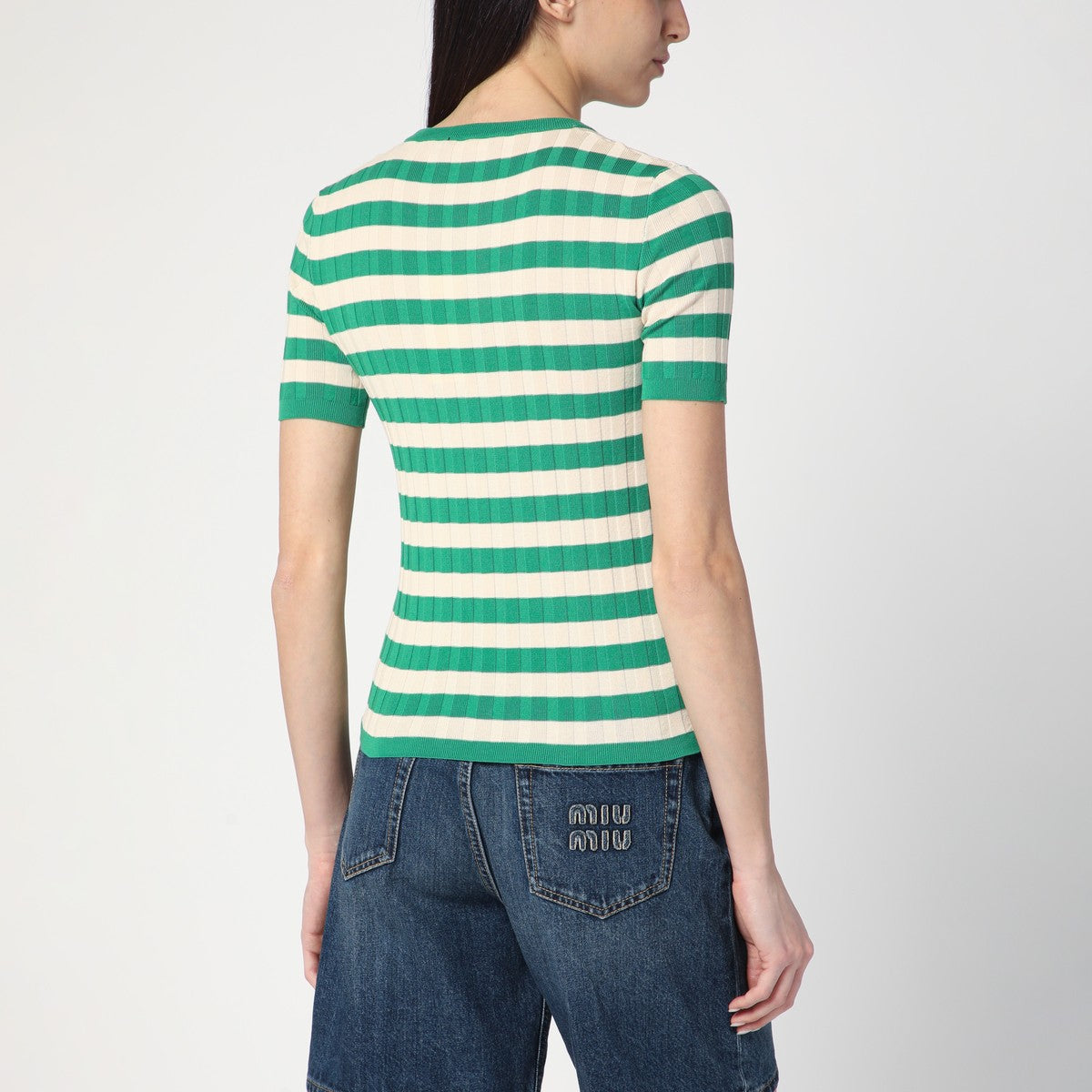 Roberto Collina Green/ivory striped sweater in cotton