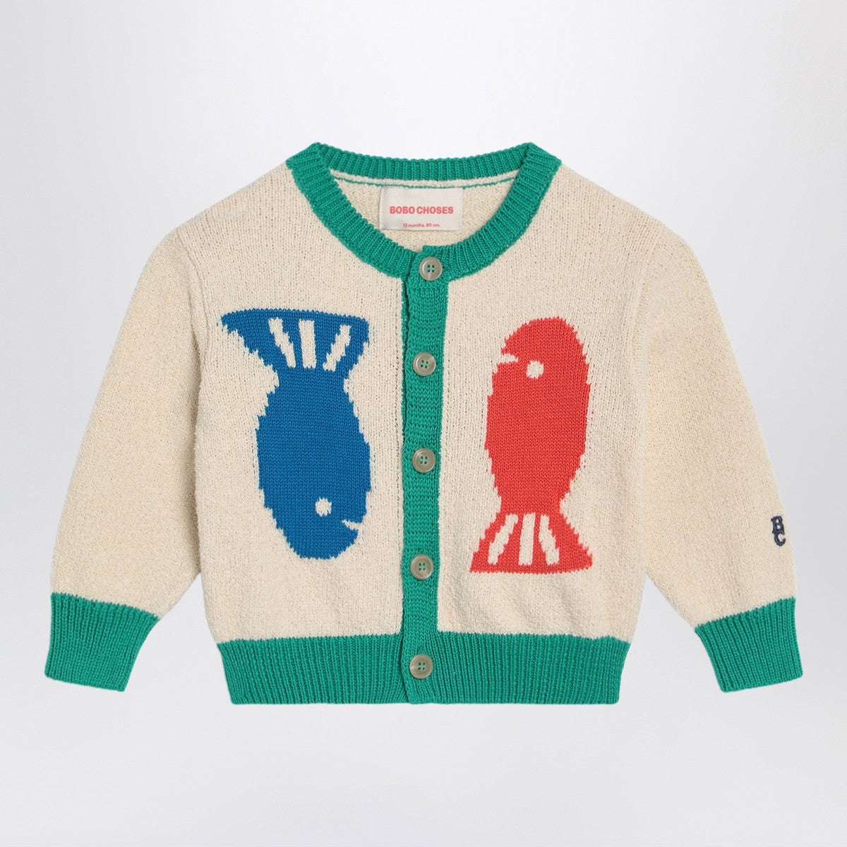 Bobo Choses Lucky Fish ivory/green cardigan Bobo Choses