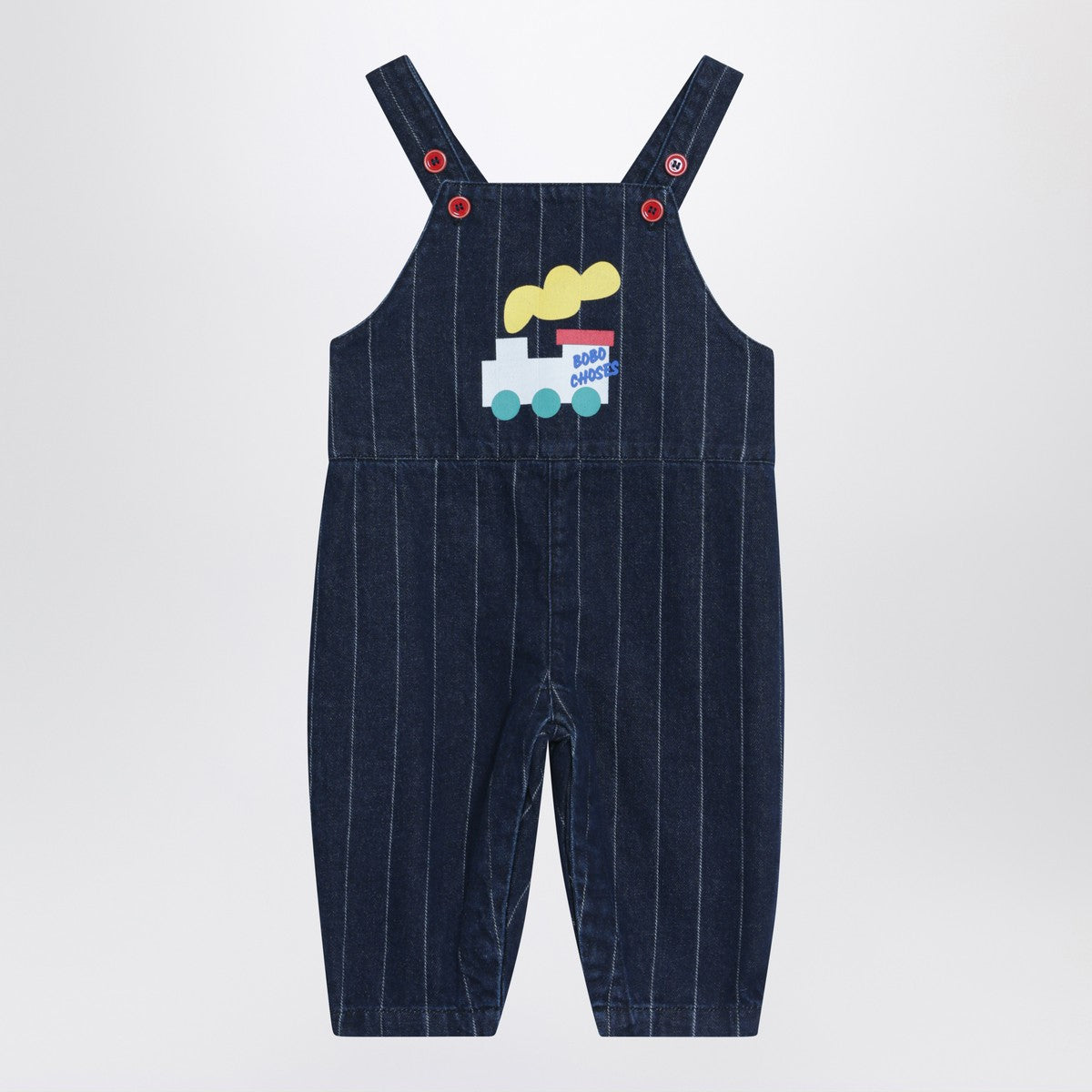 Bobo Choses Navy blue denim overalls with train Bobo Choses