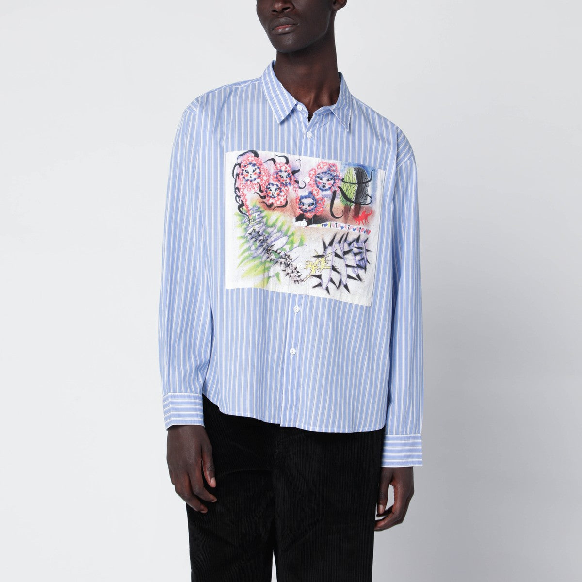 Brain Dead Light blue striped shirt with painted patch Brain Dead