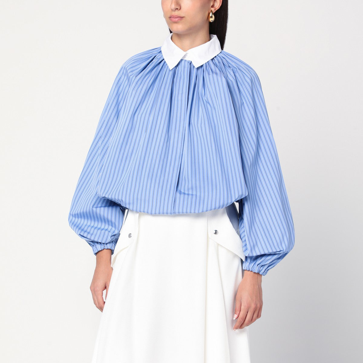 Patou Striped balloon-sleeve shirt in light blue Patou