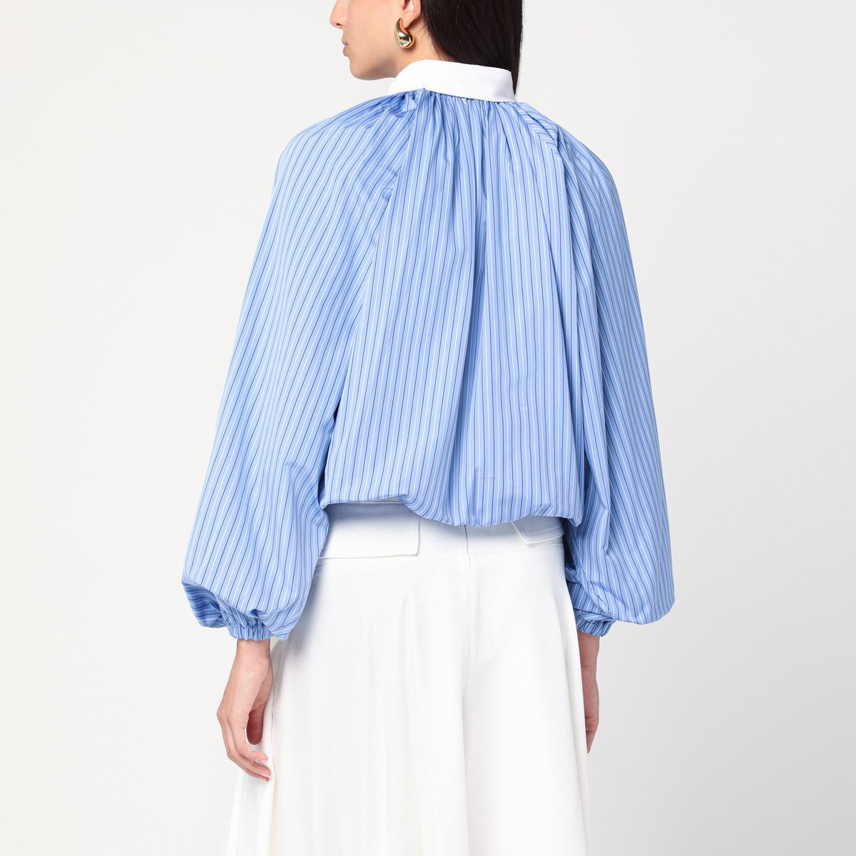 Patou Striped balloon-sleeve shirt in light blue Patou